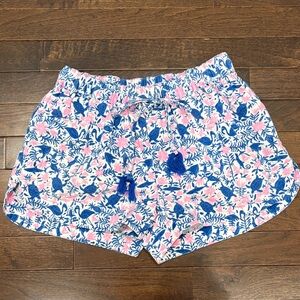 Vineyard Vines Tropical Turtle & Flamingo Print Linen Blend Shorts XS Blue Pink